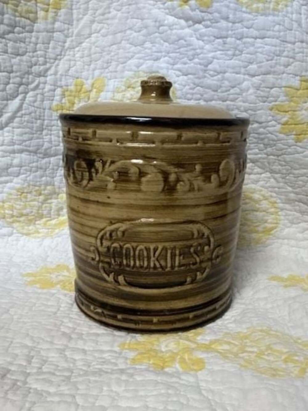 Vintage Oven Proof USA Brown Drip Glaze Cookie Jar